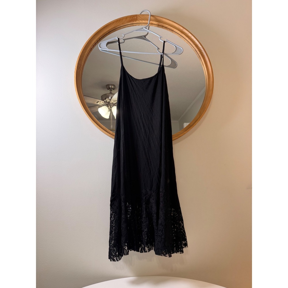 Origami Slip Y2K Dress Womens Large Black Lace Trim Midi Spaghetti Strap
